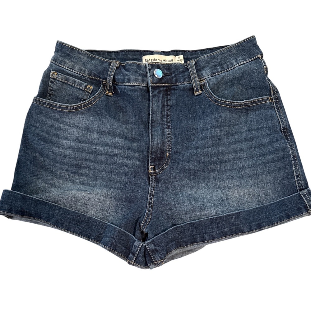 RM Rebecca Minkoff Womens Dark Wash Cuffed Denim Jean Shorts Sz 6 Coastal Cowboy